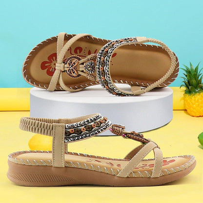 Sandalias de mujer huecas con estampado de flores