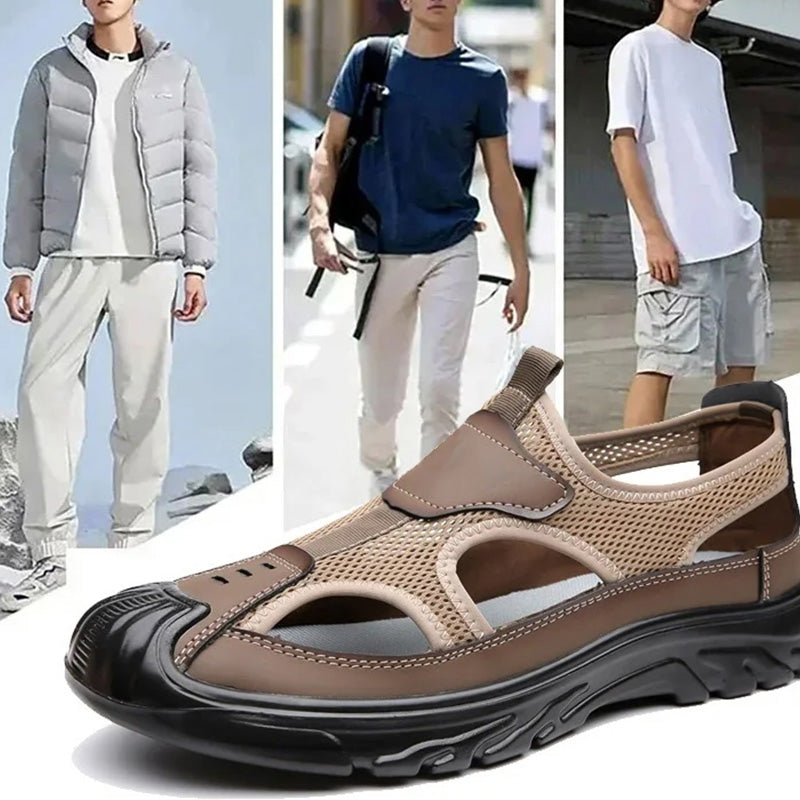 Sandalias de piel de malla para hombre