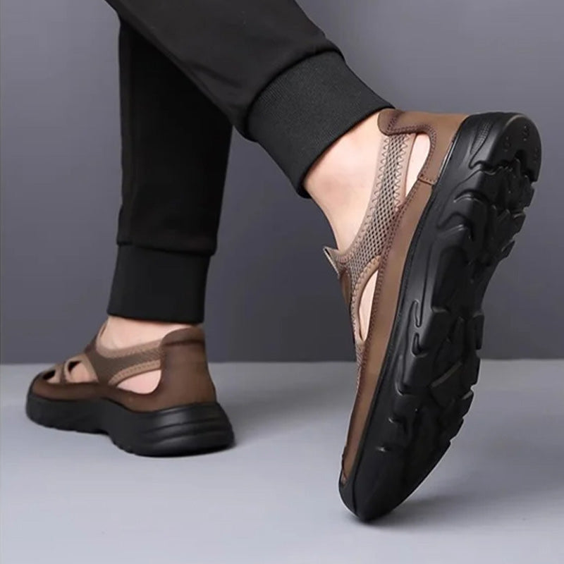 Sandalias de piel de malla para hombre