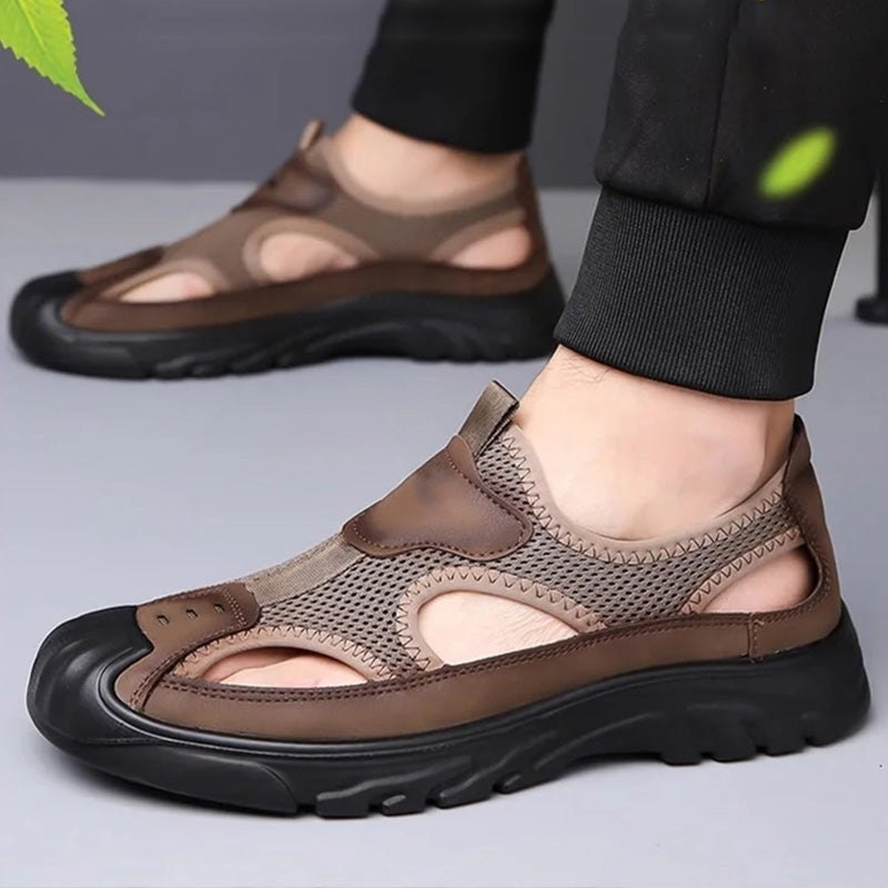 Sandalias de piel de malla para hombre